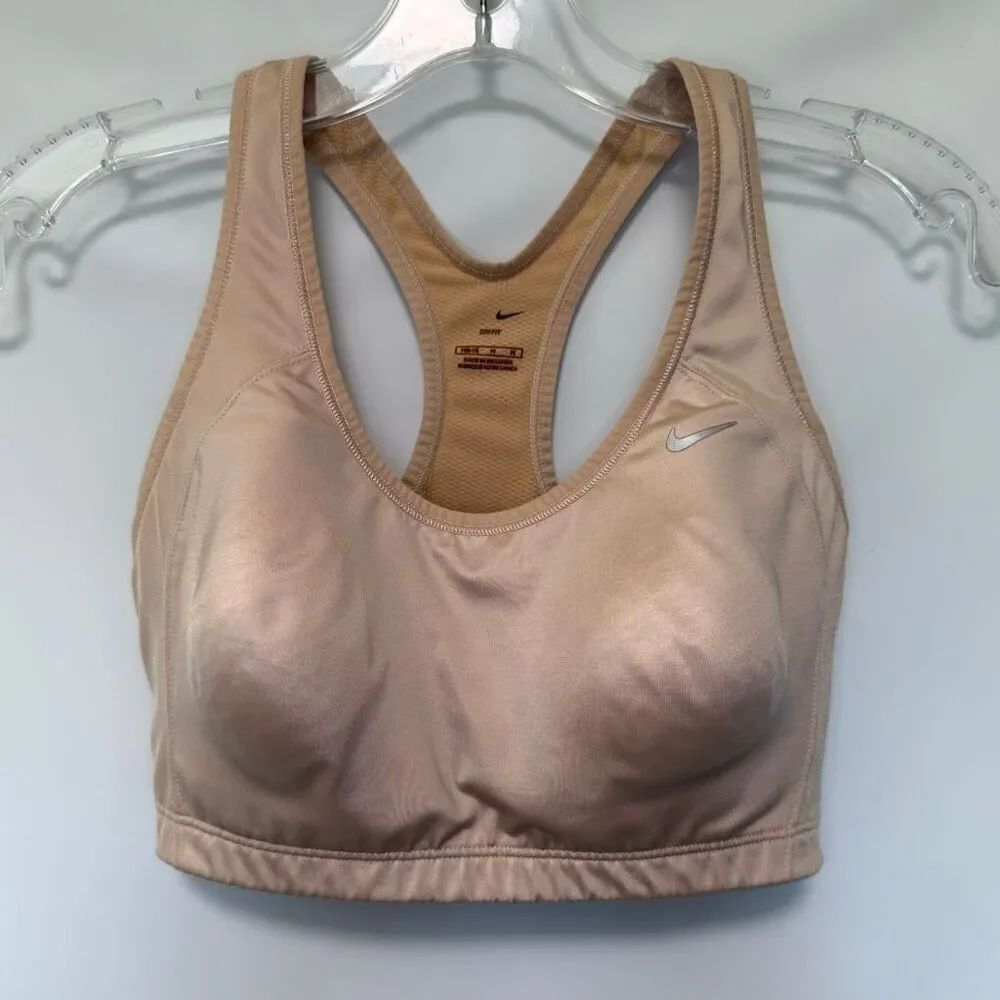 C 18- Nike Dri Fit racerback padded wire free sport bra tan size medium